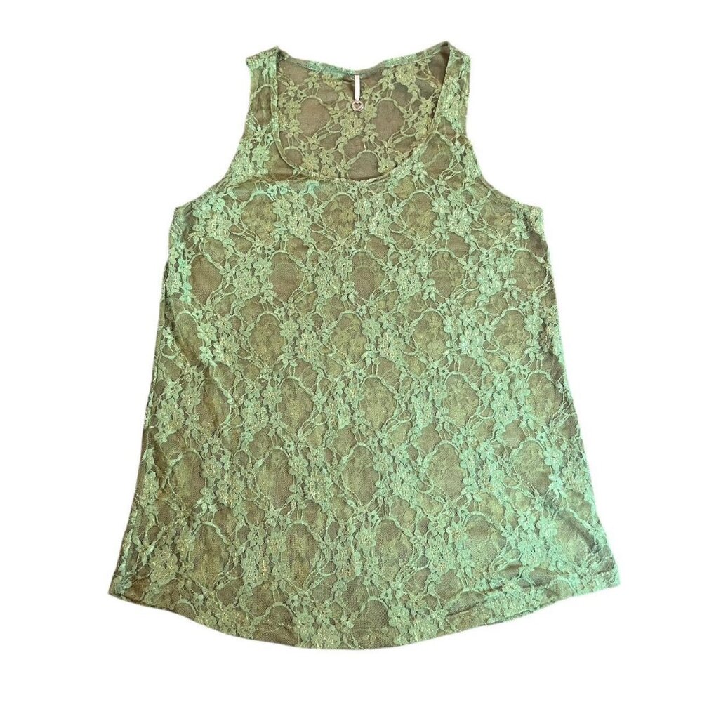 Green Floral Lace Tank Top